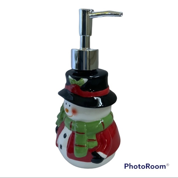 Snowman Ceramic Hand Painted Soap Lotion Dispenser Napkin Letter Holder Set - Picture 2 of 13